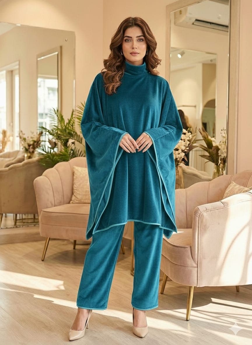 Velvet High Neck Winter Co-Ord Set for Women