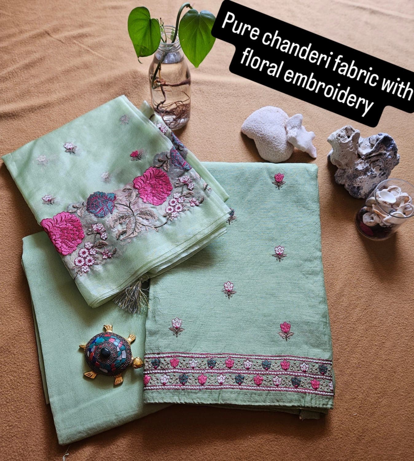 Pure chanderi fabric with floral embroidery