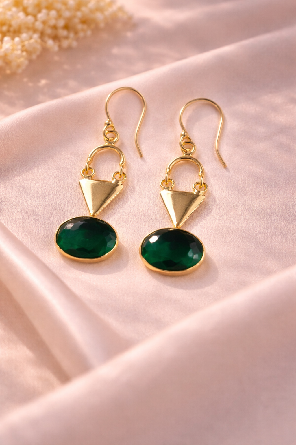 Mora Mora Emerald Glow Geometric Drop Earrings