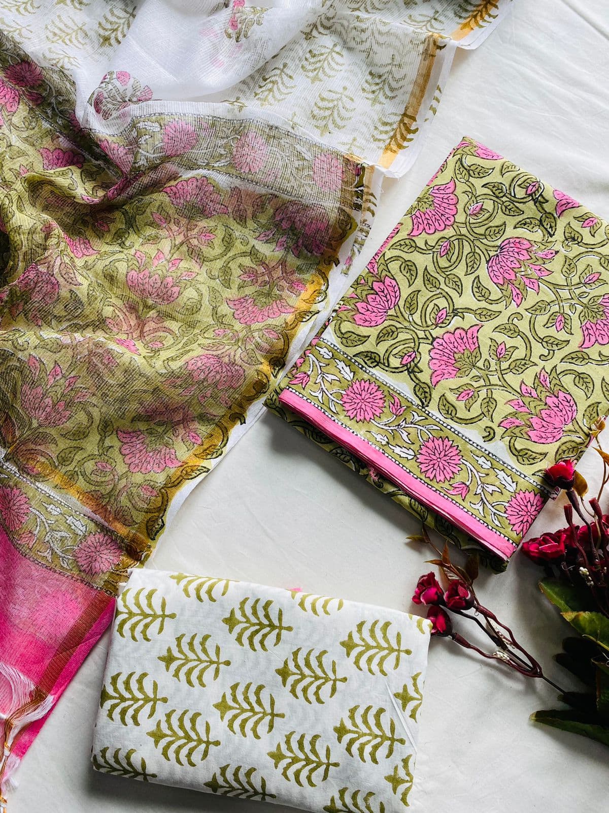 Gulnaar Pure Cotton Handblock Suit Set with Kota Doria Dupatta – Summer Collection | Mora Mora