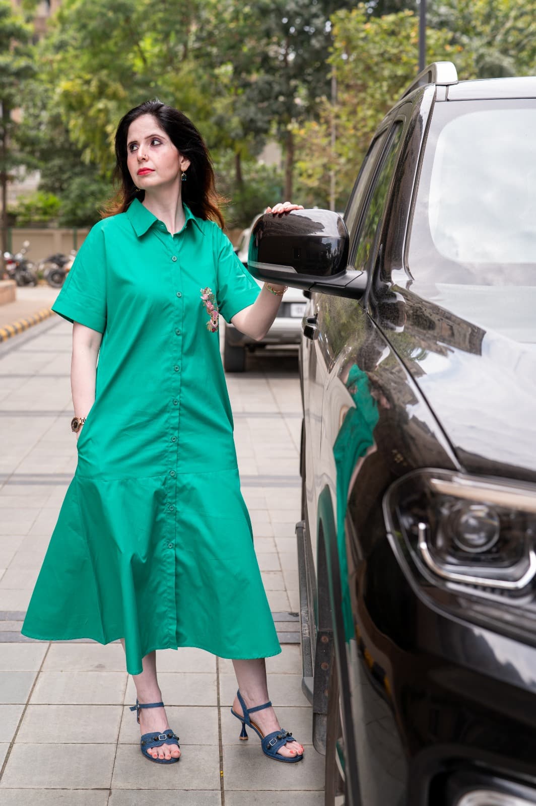 Mora Mora Emerald Green Hand-Embroidered Deer Maxi Dress